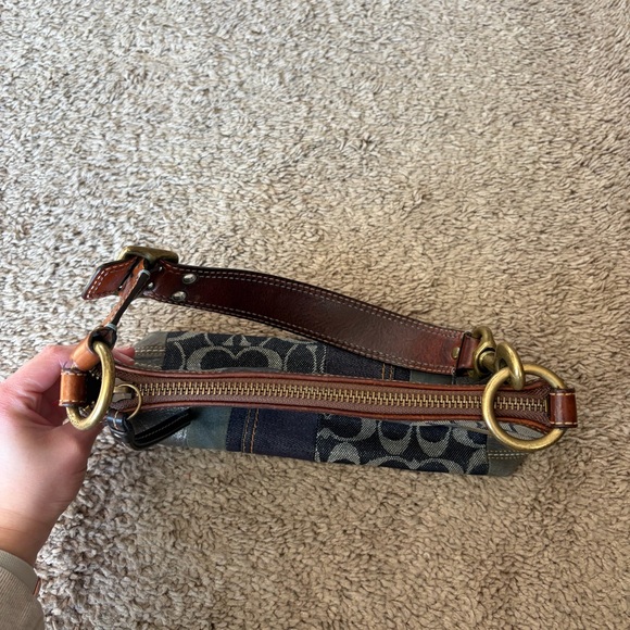 Vintage Coach Denim & Leather Blue Patchwork Pochette Shoulder Hobo Purse - Picture 7 of 16